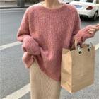 Plain Crew-neck Loose-fit Sweater / Slim-fit Knit Skirt