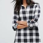 Long-sleeved Open-front Gingham Long Blouse