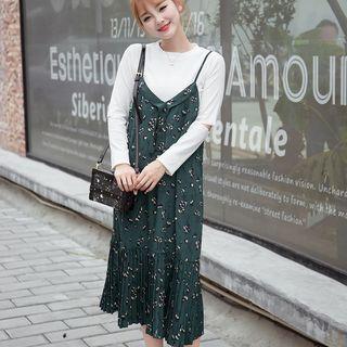 V-neck Strap Print Chiffon Dress