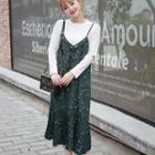 V-neck Strap Print Chiffon Dress