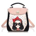 Cartoon Print Color Block Faux Leather Backpack