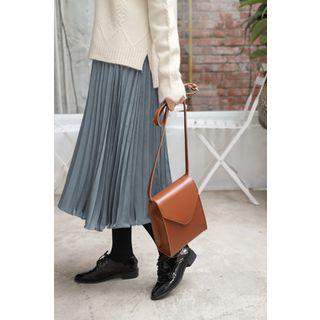 Accordion-pleat Midi Satin Skirt