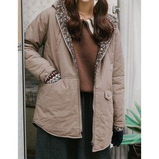 Hooded Floral-trim Zip-up Jacket