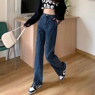 Mid Waist Straight Leg Jeans