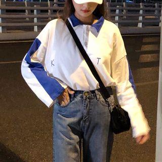 Long-sleeve Letter Polo Shirt