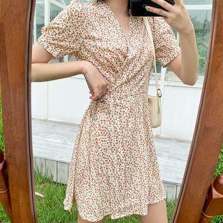 Floral Crepe Mini Wrap Dress