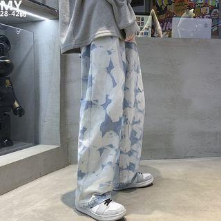 Cloud Print Straight Leg Jeans