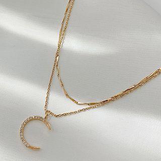 Rhinestone Crescent Necklace Gold Plating - As Shown In Figure - One Size