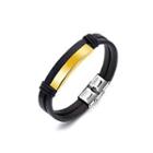 Simple Fashion Plated Gold Geometric Rectangular 316l Stainless Steel Double-layer Leather Bracelet Golden - One Size