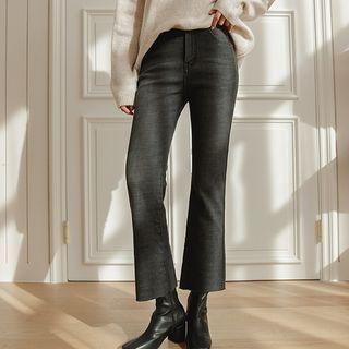 Fleece-lined Boot-cut Jeans Black -