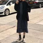 Furry Open-front Cardigan / Plaid Shirt / Floral Printed Midi Dress