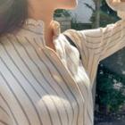 Frilled Striped Buttoned Blouse Ivory - One Size