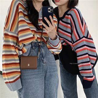 Color Block Striped V-neck Top Blue - One Size