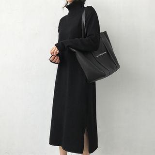 Turtle-neck Wool Blend Long Sweater Dress