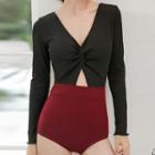 Twisted Front Panel Long-sleeve Swimsuit