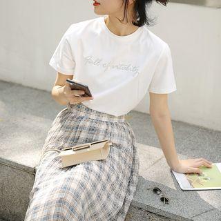 Short-sleeve Embroidered Letter T-shirt