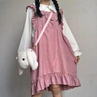 Ruffle Strap A-line Pinafore Dress Pink - One Size