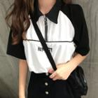Short-sleeve Collared T-shirt / A-line Mini Skirt