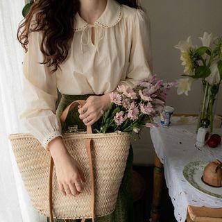 Round-collar Tie-neck Blouse Cream - One Size