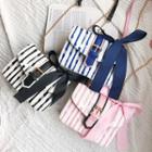 Bow-accent Striped Buckled Handbag