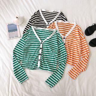 Striped Long-sleeve Single-breasted T-shirt