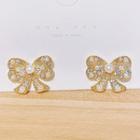Bow Rhinestone Faux Pearl Earring Cs0134 - 1 Pair - Gold - One Size