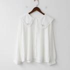 Long-sleeve Bow-accent Wide Collar Blouse White - One Size