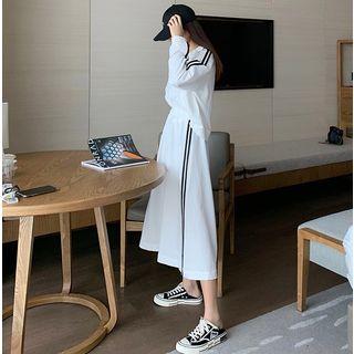 Striped Light Jacket / A-line Skirt White - One Size