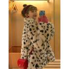 Leopard Print Fluffy Zip Jacket 9299 - Black Dot - White - One Size