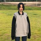Striped Polo Neck Pullover Gray - One Size