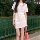 Short-sleeve Wrapped Mini Dress White - One Size