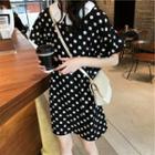 Short-sleeve Ruffled Polka Dot A-line Mini Dress