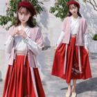 Set: Long-sleeve Hanfu Top + Midi Skirt + Jacket