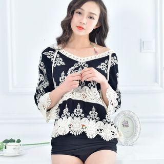 Crochet Lace Trim 3/4-sleeve Cover-up Top