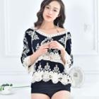 Crochet Lace Trim 3/4-sleeve Cover-up Top