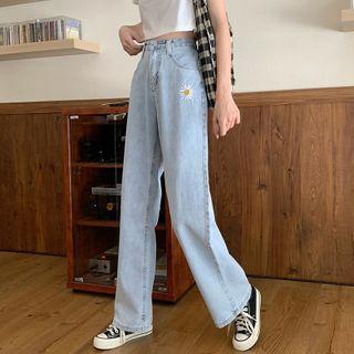 High Waist Floral Wide Leg Jeans