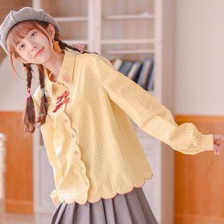 Scallop Trim Long-sleeve Blouse