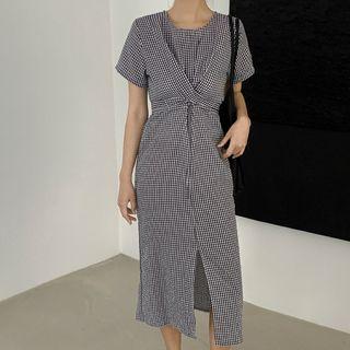 Cross Tie-waist Maxi Gingham Dress