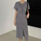 Cross Tie-waist Maxi Gingham Dress