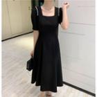 Short-sleeve Square Neck A-line Dress / Midi Dress