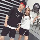 Couple Matching Lettering Elbow Sleeve T-shirt