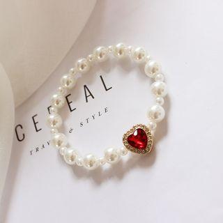 Rhinestone Heart Faux-pearl Bracelet As Shown In Figure - One Size