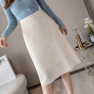 Midi Perforated A-line Knit Skirt