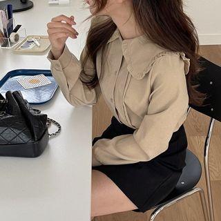 Frilled-collar Pintuck-front Blouse