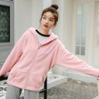 Embroidered Zip Hoodie Pink - One Size