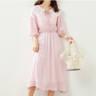 Lace-up Elbow-sleeve Midi Dress