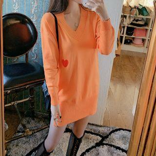 Long-sleeve Heart Detail Mini Knit Dress