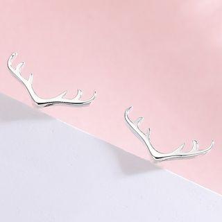 925 Sterling Silver Deer Horn Earring Es332-2 - 1 Pair - One Size