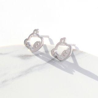 925 Sterling Silver Pig Stud Earring One Pair - Pig Stud Earring - One Size