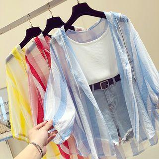 Striped Hooded 3/4-sleeve Shirt